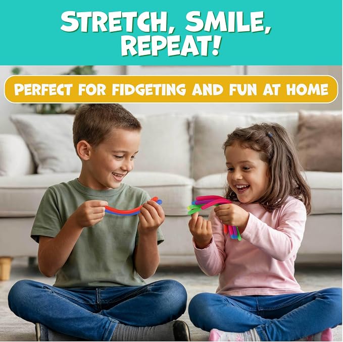 BUNMO Sensory Toys Stretchy Strings for Toddlers 3+ - Stimulating & Addictive Fidget Toys for Kids - Hours of Fun for Kids - Non-Mouthable Toy 3+ - Mini Smooth 12 Pack