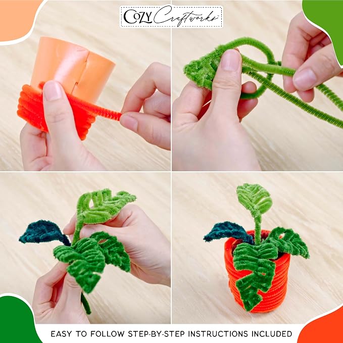 WeVeel Cozy Craftworks Chenille Stem Craft Kit for Adults – CC Small Plants Bundle – Relaxing DIY Arts & Crafts Kit with All Supplies