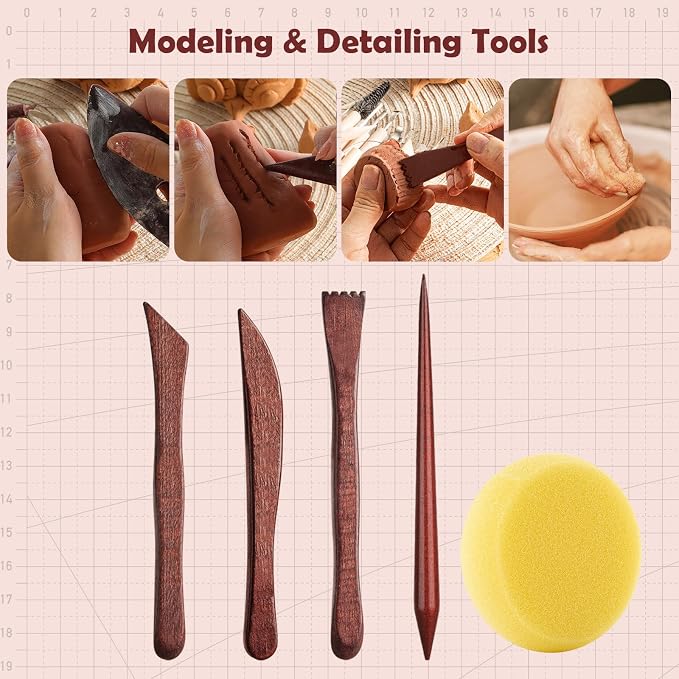 28PCS Ceramic & Pottery Modeling Tools, Clay Tools Sculpting, Polymer Tools Kit, Ceramics Tools Set, Air Dry Clay Tools for Carving, Molding, Pottery Wheel, Crafting Supplies, Pros, Beginners, Adults