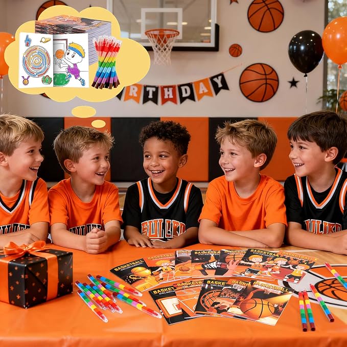BenLouis 12 Basketball Mini Coloring Books Kids with 12 Stacking Crayons Basketball Party Favors Small Activity Books Bulk for Kids Sports Party Gift Goodie Bag Stuffers