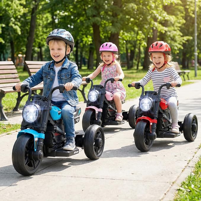 Costzon Toddler Motorcycle, 6V Chopper Kids Motorcycle Ride On Toy with LED Headlight, Music, Story, 3-Wheel Stable Electric Motorbike for Toddlers Boys Girls (Blue, 31" x 18.5" x 19.5"(L x W x H))