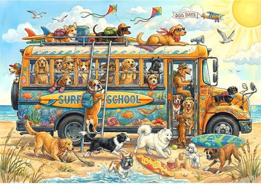 Puzzles for Kids Ages 6-8 8-10 10-12 - 200 Piece Jigsaw Puzzles for Kids Aged 6 to 12 - Dogs On The Beach Surf Fun Animal Puzzle - Colorful Children Puzzles for Girls and Boys Educational Toys