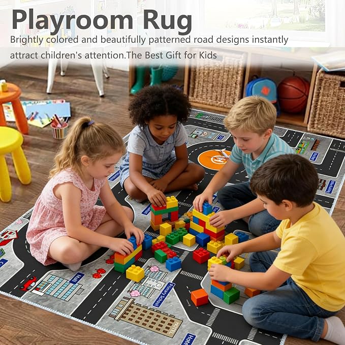 Kids Rug Play Mat Great for Playing with Cars and Toys,Educational Kid Road and Traffic City Life Carpet,Children Baby Fun Throw Rug for Bedroom Play Room,31X47Inch/80X120CM