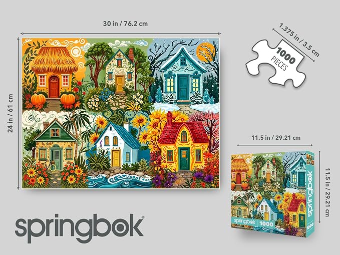 Springbok Seasons of Home 1000 Piece Jigsaw Puzzle for Adults – Colorful Seasonal Cottage Puzzle – Poster Now Included – Unique Cut Pieces – Made in USA