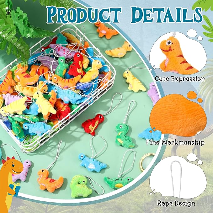 Libima 150 Pcs Mini Dinosaur Stuffed Set Animals Plush Keychain Dinosaur Plush Toys for Valentine's Day Carnival Birthday Classroom Prizes Decoration for Clothes