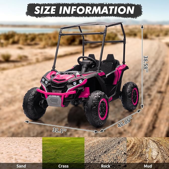 Garvee 24V 2-Seater Kids Ride on Car with Remote Control 4WD Electric Truck with Sun Shade Ride on Toy Off-Road UTV with 4-Wheel Shock Absorber, LED Lights, Music