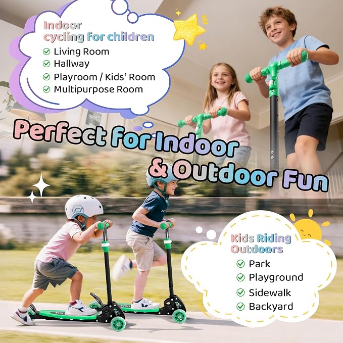 Kick Scooters for Kids 5-7 8-12,Lean to Steer,Three Wheeled Light Up,28"-32" Adjustable Handlebar,Widen Anti-Slip Deck,Floor Push Scooter for Boys Girls Ages 6-12 3-4 Old,Foldable for Travel