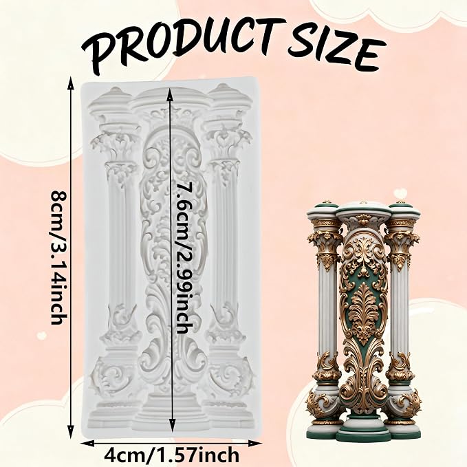 European Style Roman Columns Polymer Clay Mold Baroque Relief Pillars Silicone Molds for DIY Crafts Epoxy Resin Casting Air Dry Polymer Clay Jewelry Making Craft Tools