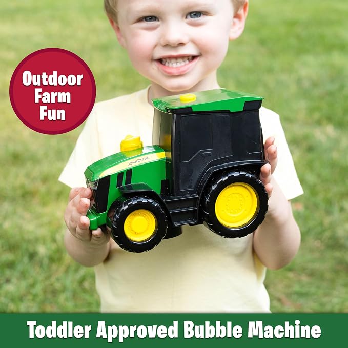 John Deere Bubble N Go Tractor, Battery Powered Bubble Blowing Toy with Real Headlights and Smart Motion Sensors