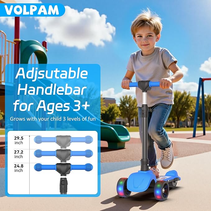 Electric Scooter, 80W Motor, 3 Levels Adjustable Handlebar, 5 Mph Safe Speed, Lighted Up Wheel, Lean-to-Steer Design, Foldable Kick Scooter Boys & Girl