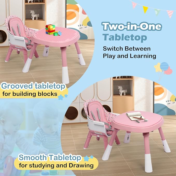 Xilingol 15-in-1 Convertible High Chair, 2-in-1 Baby Highchair & Activity Center W/Toys, Booster Seat | Building Block Table | Toddler Chair W/Removable Tray & 5-Point Harness & 2-Layer Cushion