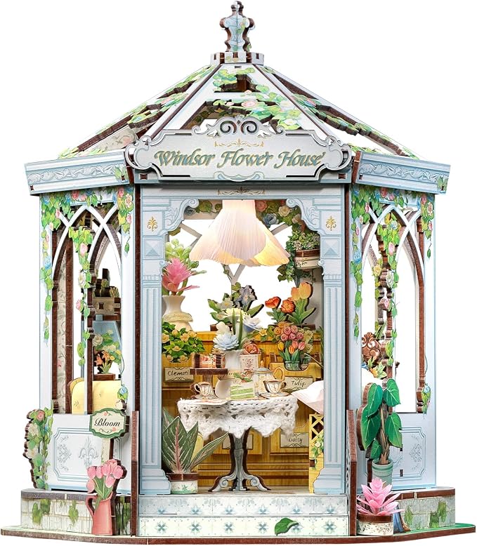 Fsolis Book Nook Kit - DIY Miniature House Kit for Adults 3D Wooden Puzzles Booknook Flower Shop Gifts for Women Puzzle Lovers(Windsor Flower House)