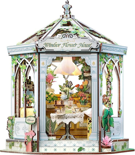 Fsolis Book Nook Kit - DIY Miniature House Kit for Adults 3D Wooden Puzzles Booknook Flower Shop Gifts for Women Puzzle Lovers(Windsor Flower House)