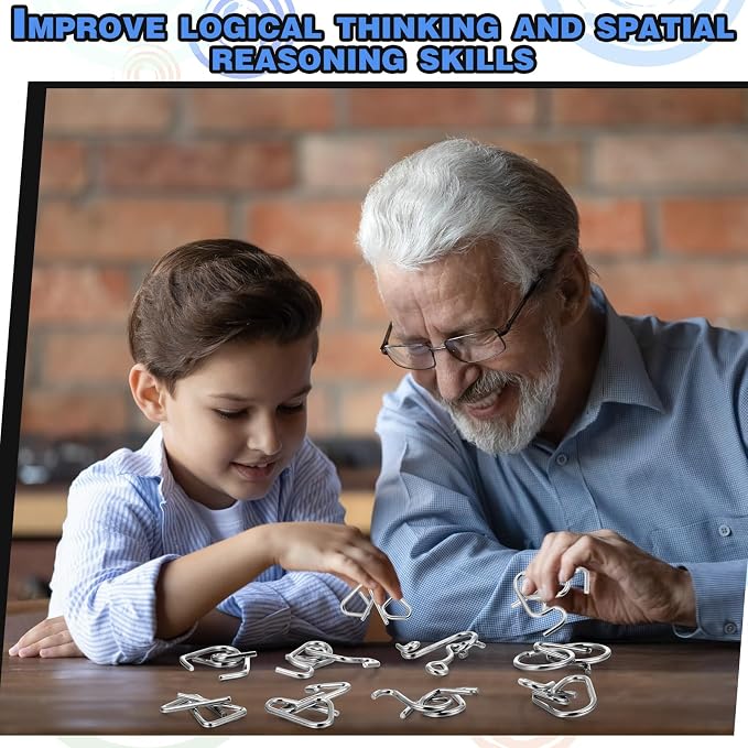 Metal Wire Puzzle Set of 8 with Pouch, Brain Teaser Puzzles IQ Test Ring Disentanglement Unlock Interlock Game Trick Metal for Party Favor Challenge(C Style)