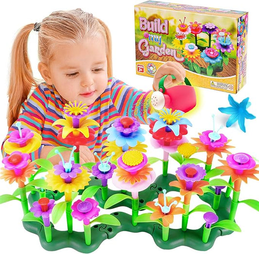 FUNZBO 99pcs Girls Flower Garden Building Toys Set - Spring Toys for 3 4 5 6 7 8 9 Years Old Girls, STEM Montessori Educational Toys for Toddlers Kids,Sorting & Stacking Toy for Birthday Gifts