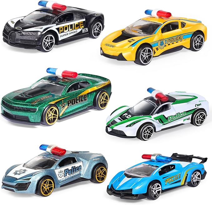 Oriate 1:64 Die-Cast Metal Police Car Toy Set - Collectable Police Sports Car Toy Model, Cake Topper, Birthday Gifts, Party Favors for Kids Age 3 4 5 6 7 8 and up