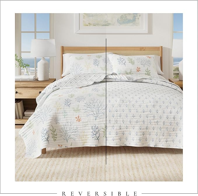 Great Bay Home Coastal Quilt Set - 3-Piece King/California King Size Coral Bedding Set - Lightweight, All-Season, Reversible Bedspread (Pastel Coral)