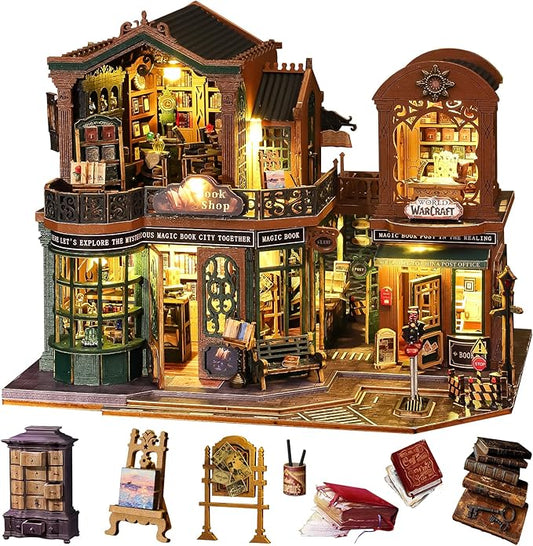 Spilay DIY Miniature House Kit for Adults, Miniature Dollhouse Kit | With Music Box & Dust Cover, Wooden Craft Building Set for Bookshelf Decor, Home Display & Creative Gifts for DIY Lovers