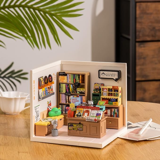 Rolife LED Building Blocks for Adults,1:24 Toy Building Sets,Model Building Kits for Kids Ages 8-12-15,DIY Miniature Dollhouse Kits for Adults,Hobbies for Women Men (3.Fascinating Book Store)