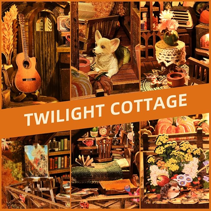 TOYQI Book Nook Kit, Book Nook Kits for Adults | DIY Miniature Dollhouse Kit 3D Wooden Puzzle Booknook Bookend with LED Light