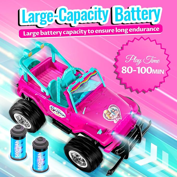 ULOVEME RC Cars - Remote Control Car with 5.5" Doll for Girls, 2.4GHz Je ep RC Cars - Simple Control Toy Cars for Kids (Hot Pink)