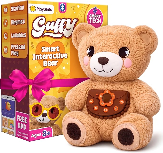 Lovabies Guffy by PlayShifu | Interactive Plush Toy for Kids Aged 3–5 | Built-In Calming Breathing Activities, Stories & Lullabies | Screen-Free Emotional Companion | The Smart Bear That Hugs You Back