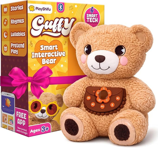 Lovabies Guffy by PlayShifu | Interactive Plush Toy for Kids Aged 3–5 | Built-In Calming Breathing Activities, Stories & Lullabies | Screen-Free Emotional Companion | The Smart Bear That Hugs You Back
