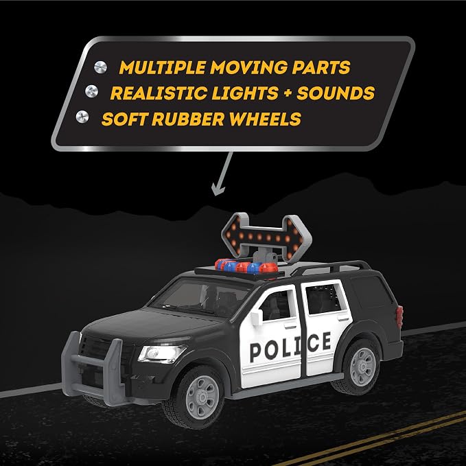 Driven by Battat – 7-Inch Police SUV Toy with Lights & Sounds, Rescue Vehicle for Boys & Girls, Durable Design, Realistic Details, 3+ Years Toy for Kids