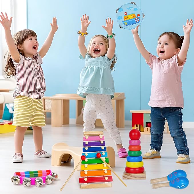 Childom Kids Musical Instruments for Toddlers,Baby Musical Toys for Toddlers,Preschool Educational Kids Gifts,Christmas Birthday Gifts for Boys Girls,Xylophone,Maracas,Wooden Instruments Toddler Toys