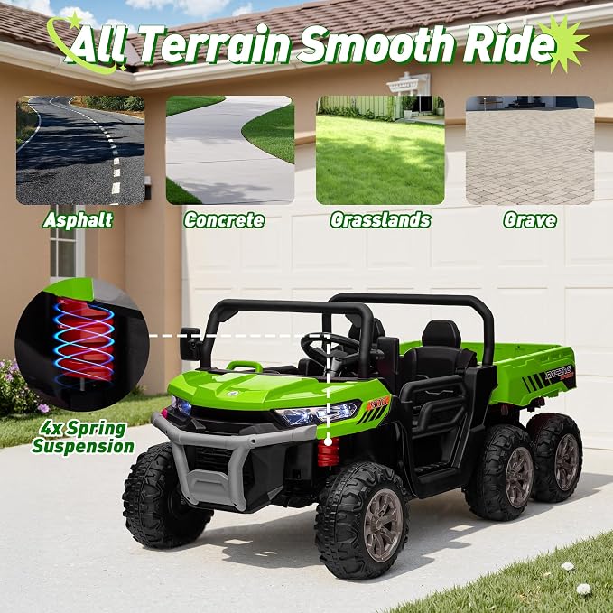 24V Ride on Dump Truck, XL 2 Seater Ride on Cars with Remote Control, 4x200W Powerful Motors, 6-Wheel Suspensions, Electric Dump Bed, Shovel, Kids UTV for Boy Girl
