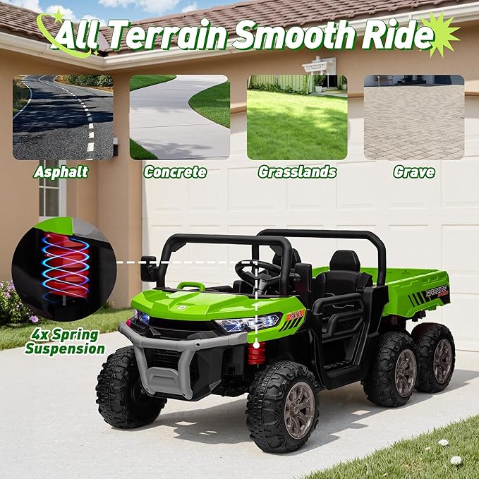 24V Ride On Dump Truck Car for Big Kids 2 Seater XL, 4WD 6-Wheels Battery Powered Ride On Toy with Remote Control, 800W Powerful Motors, Dump Bed & Shovel, Electric UTV for Boys Girls