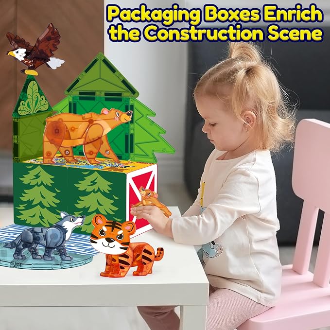 Oriate Magnet Wild Animals for Magnetic Tiles, 5pcs Movable Joints Zoo Animals for Magnetic Blocks, Animal Toys Compatible with Magnetiles, Educational Magnetic Building Tiles for Kids magnitiles