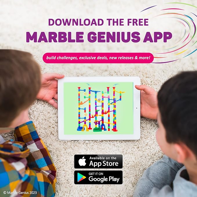 Marble Genius Marble Run Track - 200-Piece, Multicolor, Space Theme - Glow-in-The-Dark Marble Set & STEM Building Toy & Race Track for Ages 4+