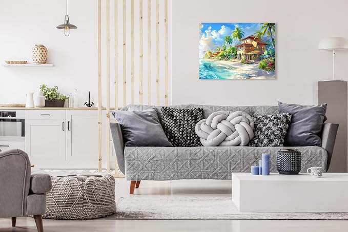1000 Piece Jigsaw Puzzle for Adults - Elegant Beach House Near The Blue Ocean Waves with Tropical Flowers - Challenging Puzzle Perfect for Game Night - Hawaii Paradise - 20x27 inch