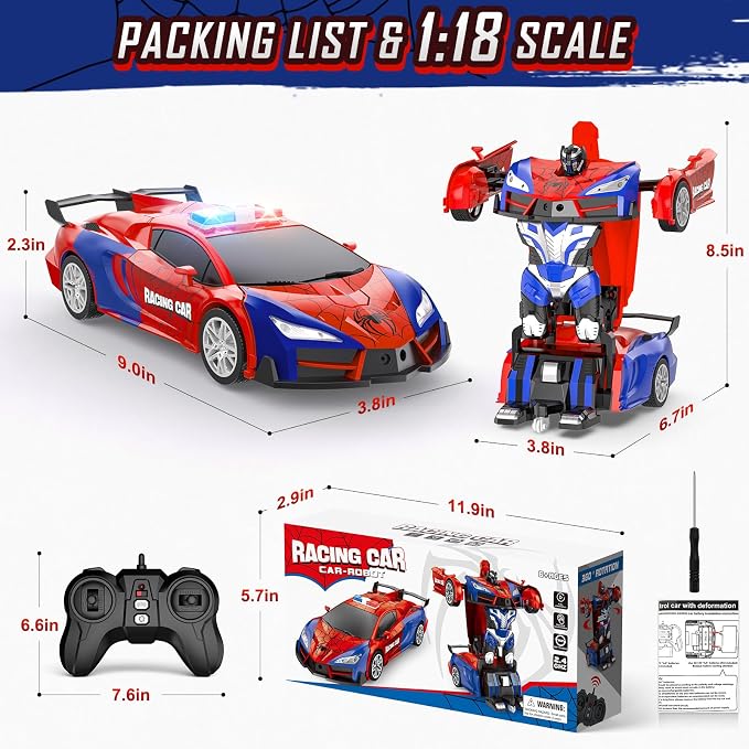 Remote Control Car, One-Button Transform Toys Car, 2.4GHz RC Cars 1:18 Scale, 360 Degree Rotation Police Car Toy Transforming into Robot Toy for Boys Girl Kids 4-7 8-12 6-8, Birthday