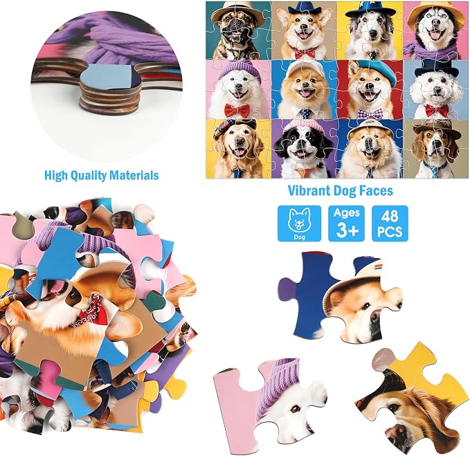 Jumbo Floor Puzzle for Kids,48 Piece Funny Dog Jigsaw Puzzles,Learning Educational Toys for Toddlers Ages 3-5,Puppy Theme Puzzles Children Gift for Boy Girl Ages 4-8