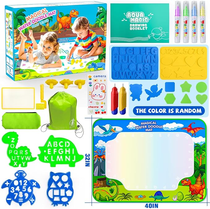 Water Doodle Mat, 40 x 32 Inch Mess Free Drawing Mat, Educational Toy for 3 4 5 6 7 8 Years Old Boys Girls, Neon Color Mat Doodle Board Writing Drawing Toys Holiday Christmas Birthday Gifts