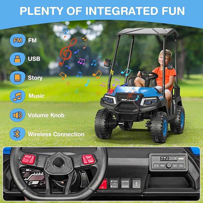 LIGIANT 24V Ride on Car for Big Kids, 4-Seaters Ride on Golf Cart, Max. Capacity: 264 Lbs(4 Kids), 4WD Kid's Car w/Remote Control, Detachable Awning, Spring Suspension, Music/Story/Power Display