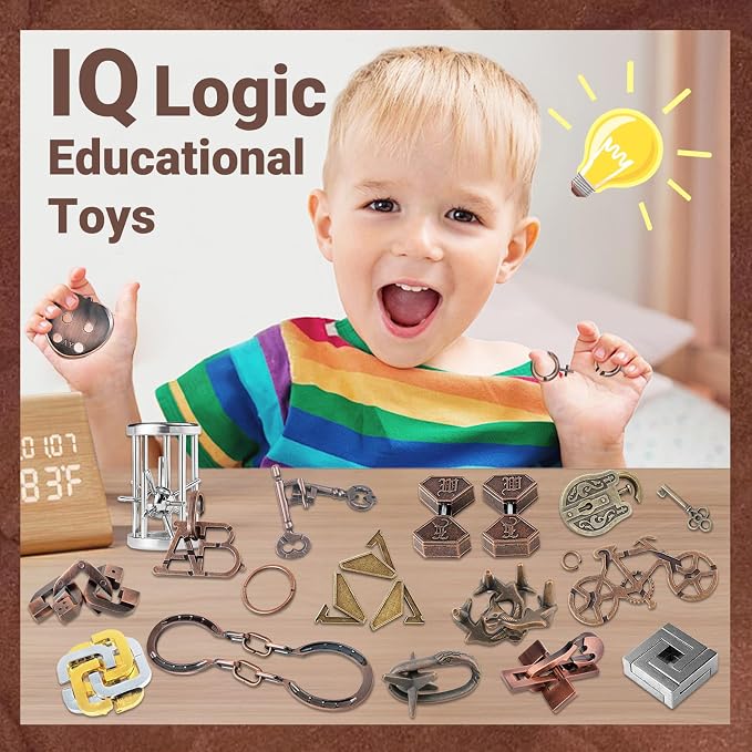 Joyeee 15 Pcs Brain Teaser Metal Wire Puzzles, Mind IQ Test Unlock Toy, Interlock Challenge Puzzle Game Educational Toy Gift for Boys Girls Teens Adults, #A