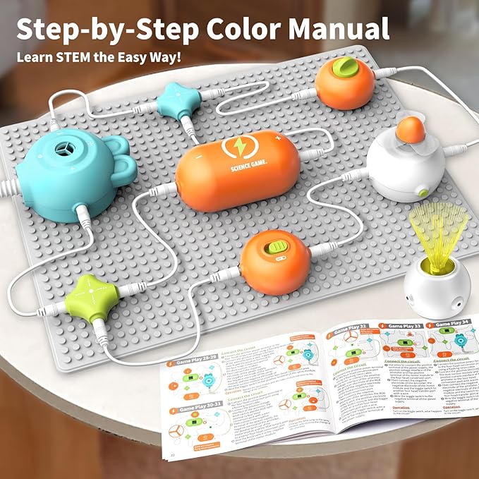 Electronic Circuit Building Blocks STEM Toy, 25PCS Modules with Fan, RGB Light & Flying Disc, 64 DIY Projects, No Soldering Tool-Free Science Kit, Educational Gift for Kids 3-12