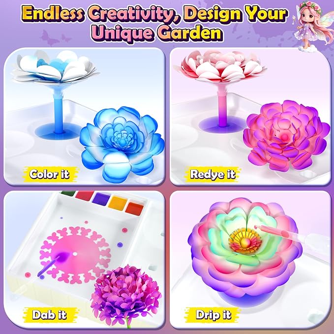 Coodoo DIY Flower Craft Kits, Magic Dyeing Florist Bouquet Maker Art Supplies Arts and Crafts for Kids Ages 4-6 4-8 8-12, STEM Montessori Toddler Kids Toys Birthday Easter Gifts for Girls Boys