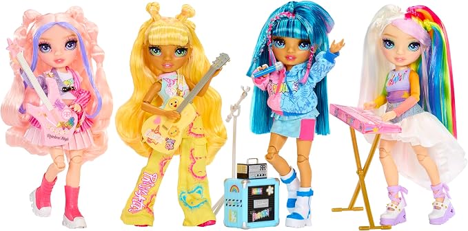Rainbow High Jr High Rock Band - Sunny, Yellow 9” Fashion Doll with Guitar, Customize with Stickers, Posable, Great Toy Gift for Kids Ages 4+