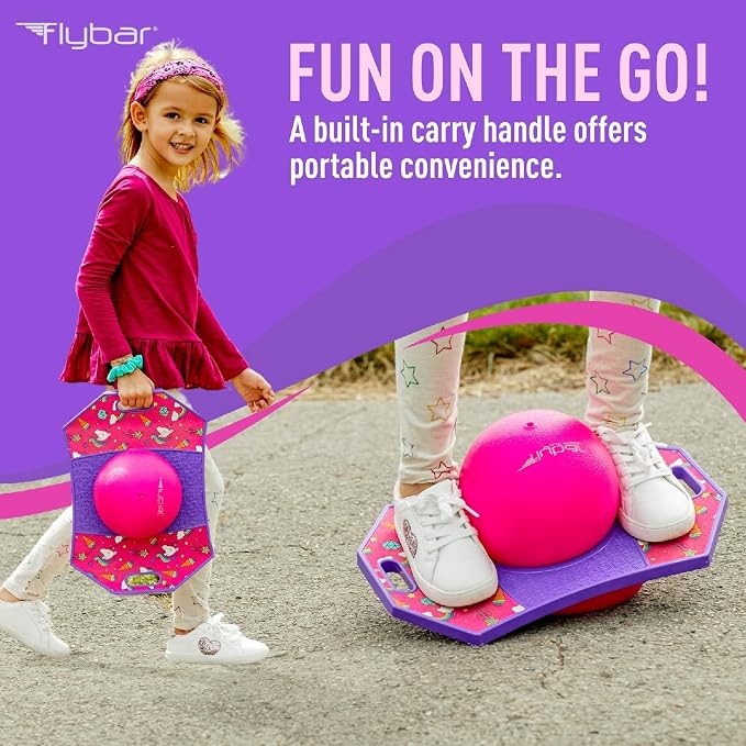 Flybar LED Pogo Trick Ball for Kids Balance Bounce Board w/Anti-Slip Deck