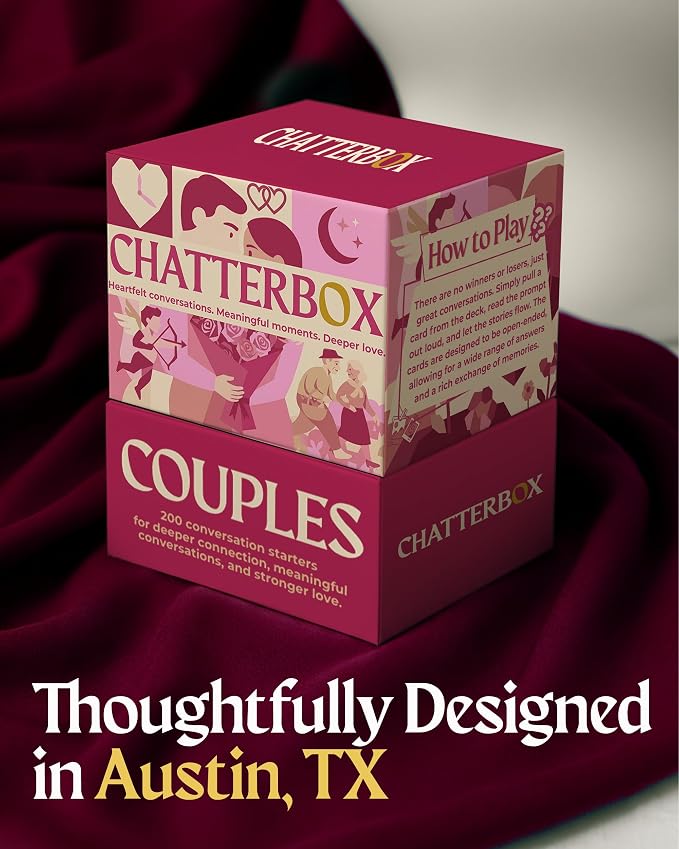 Chatterbox Conversation Cards for Couples, 200 Questions, Perfect for Romantic Date Night, Road Trip, and Anniversary, Fun Gift Idea and Connect with Your Partner on a Deeper Level, 2+ Players