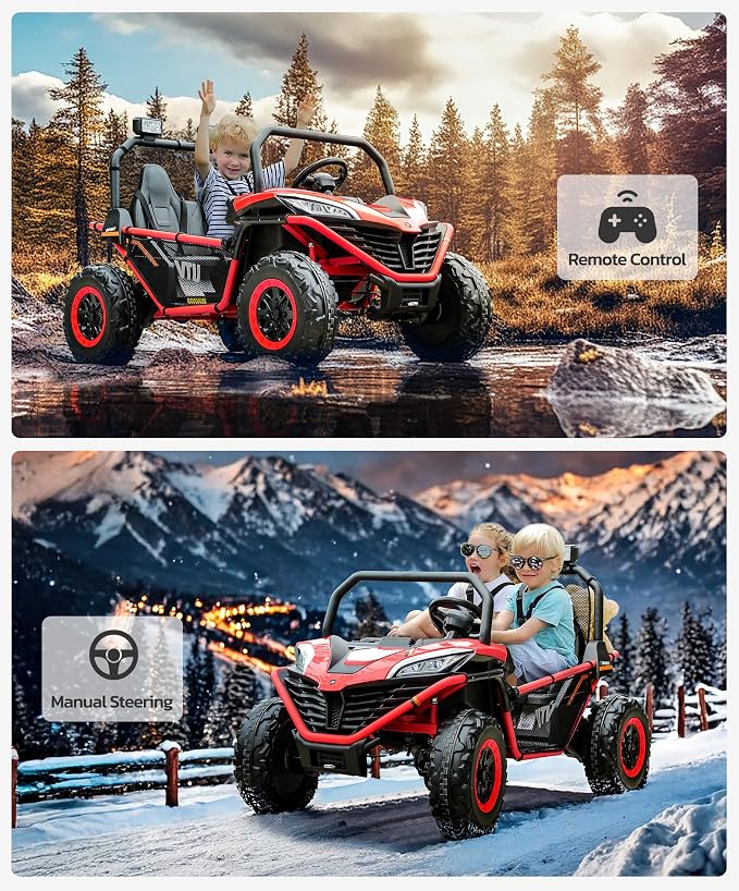 ELEMARA 24V Ride on Car for Kids, 2 Seater XL 20" Seat Ride on Toy, 10AH 4WD Battery Powered 4.5MPH Electric Car with Remote, 3 Speeds, Music Gift for Ages 3-8