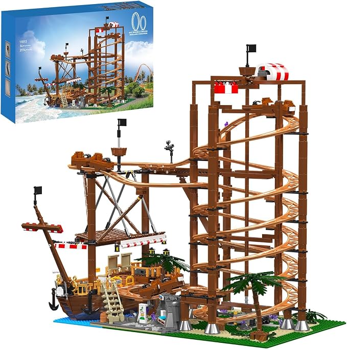 Sosuy Roller-Coaster Building Set, Electric Motorized Track Ship, Amusement Park Toy for Boy Girl Teen, Easter Birthday Gifts for Adult Kid Ages 6 7 8 9+, City Construction Theme Collection 2174pcs