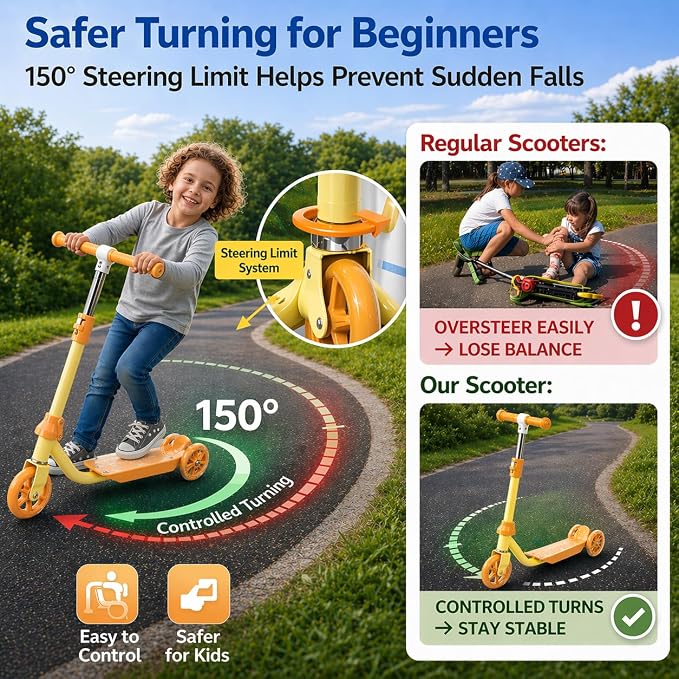 Kids Scooter Ages 3-7 - Three Wheel Preschool Toddler Kick Scooters,Safer Steering,Light Up Wheels, Adjustable Handlebar, Wide Anti-Slip Deck, Birthday for Boys Girls - Blue