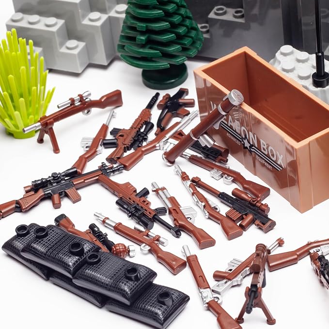63 Pcs US Brown Toy Soldiers Figures,Toy Set, US Weapons Pack Military Army Battle, Toy Set Weapon Battle Building Blocks Compatible with Major Brand, 3 Years Old and up
