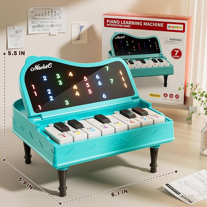 Piano for Kids, Piano Keyboard Learning Toys for Kids Boys Girls Ages 3 4 5 6 7 Year Old, 7 Modes Educational Toy Keyboard Piano with Light-Up Keys, Travel Piano Toy Music Rhythm Machine Birthday Gift
