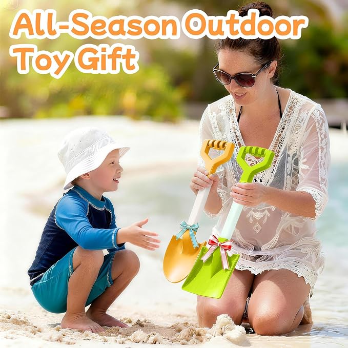 20 Inch Beach Sand Shovels for Kids, Heavy Duty Plastic Spades, 2 Pack Set for Sandbox Garden Snow Digging (Orange-Green)
